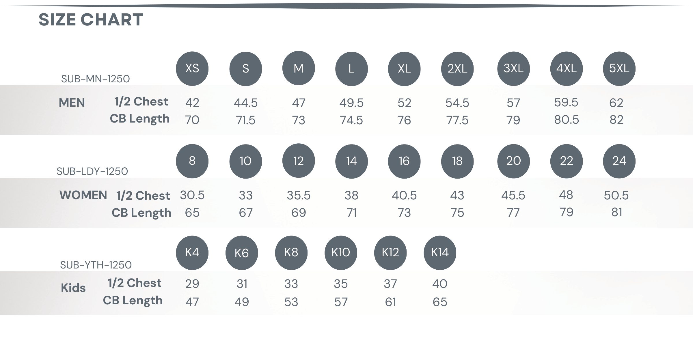 Sublimated AFL Guernsey Size Chart