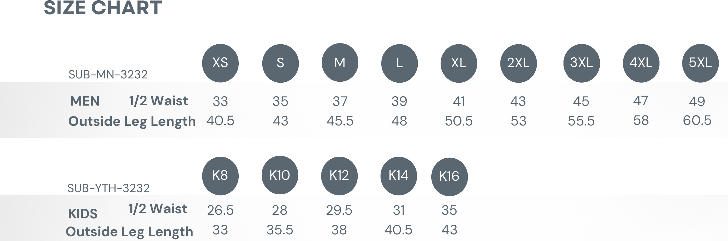 Sublimated Premier Basketball Shorts Size Chart