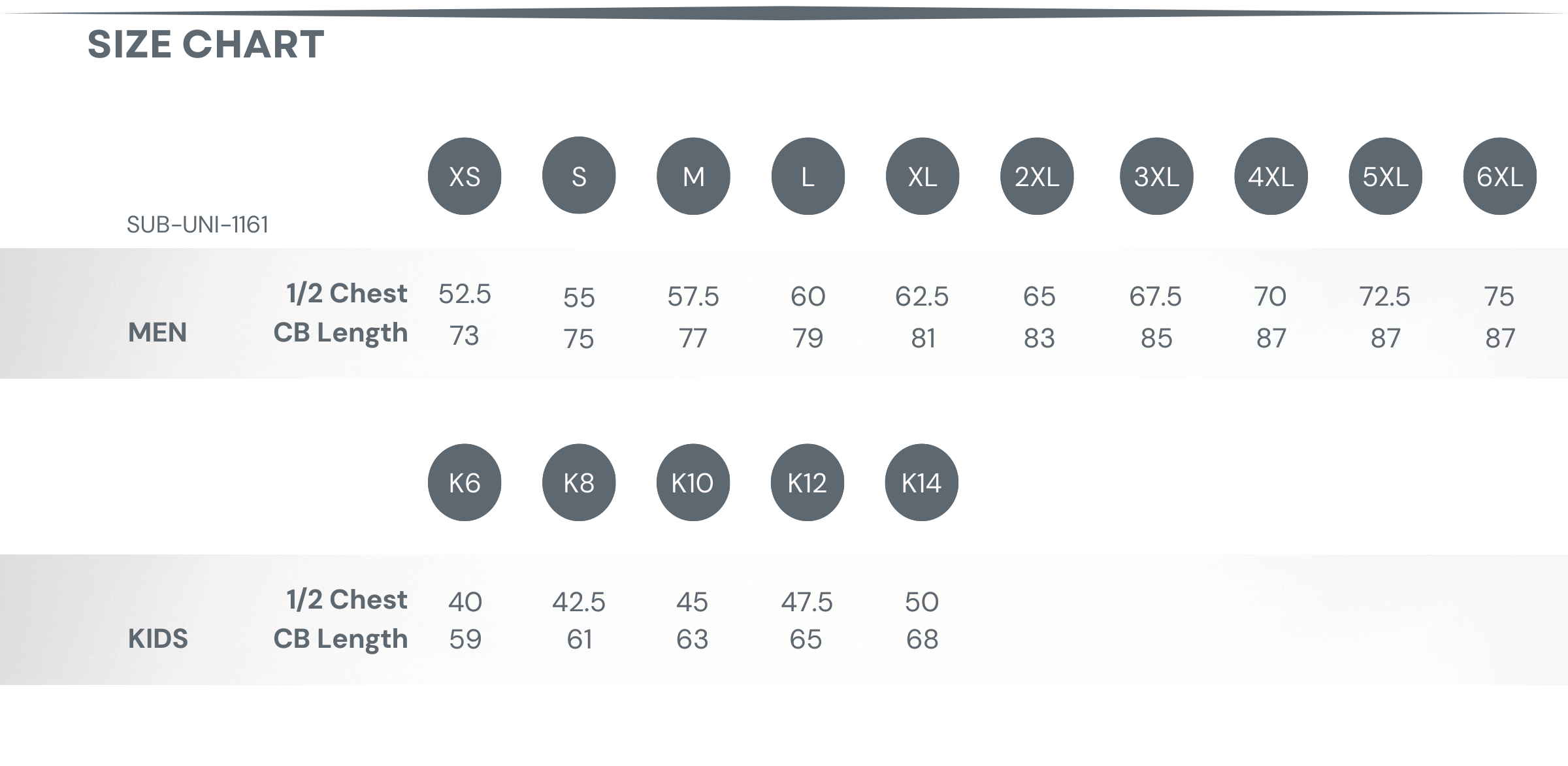 Sublimated NFL Jersey Size Chart